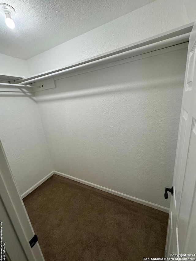 spacious closet featuring dark colored carpet