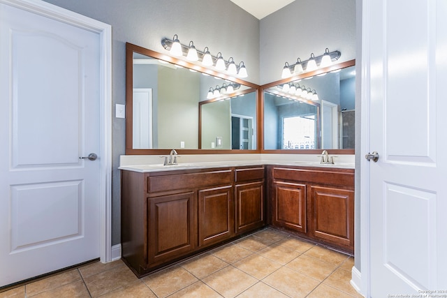 bathroom featuring vanity and tile patterned flooring