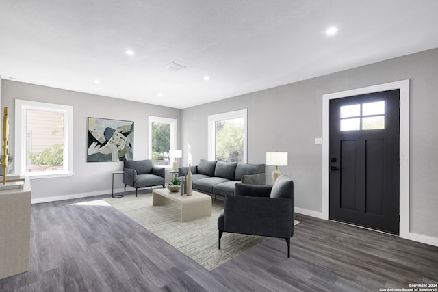 living room featuring dark hardwood / wood-style floors