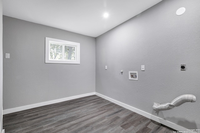 laundry room with hookup for a gas dryer, electric dryer hookup, dark hardwood / wood-style floors, and hookup for a washing machine