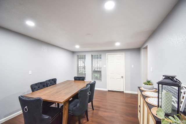 dining space featuring dark wood-type flooring