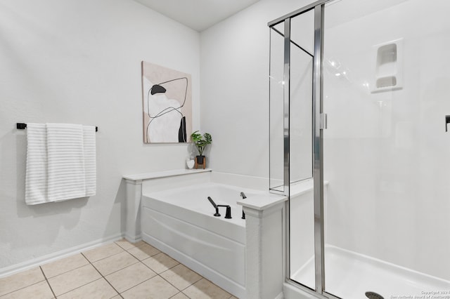 bathroom featuring tile patterned floors and plus walk in shower