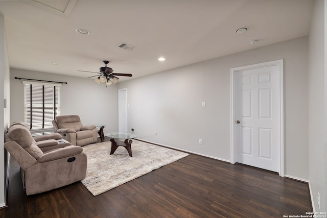 6720 Marble Lk, Live Oak, TX 78233 - living room with dark wood finished floors, recessed lighting, baseboards, and a ceiling fan