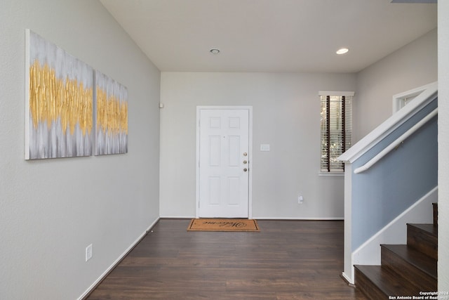 6720 Marble Lk, Live Oak, TX 78233 - foyer entrance featuring stairway, wood finished floors, baseboards, and recessed lighting