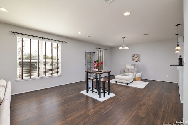 6720 Marble Lk, Live Oak, TX 78233 - dining area featuring a chandelier, dark wood-type flooring, and recessed lighting