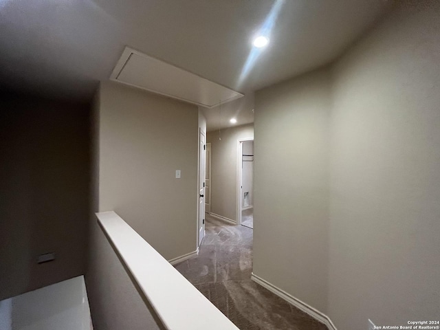 6614 Mia Way, San Antonio, TX 78233 - hallway featuring attic access, carpet, recessed lighting, baseboards, and an upstairs landing
