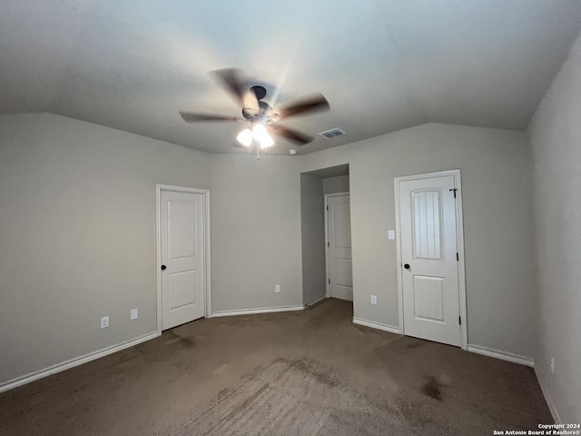 6614 Mia Way, San Antonio, TX 78233 - unfurnished bedroom featuring lofted ceiling, carpet, baseboards, and ceiling fan