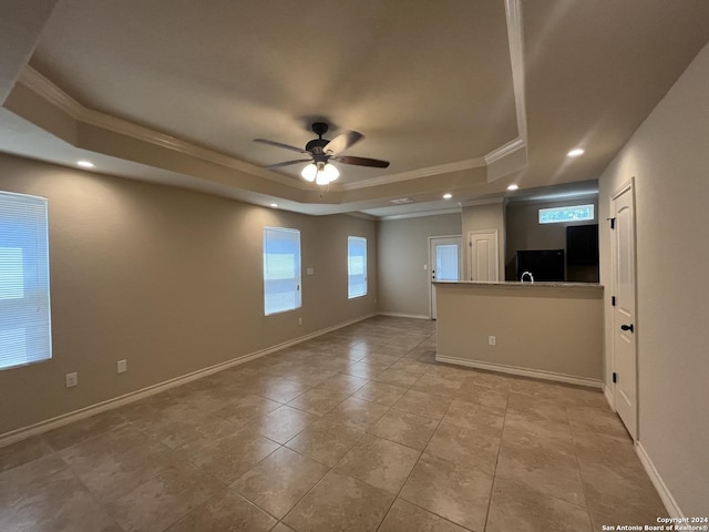6614 Mia Way, San Antonio, TX 78233 - tiled spare room featuring a raised ceiling, crown molding, ceiling fan, recessed lighting, and baseboards