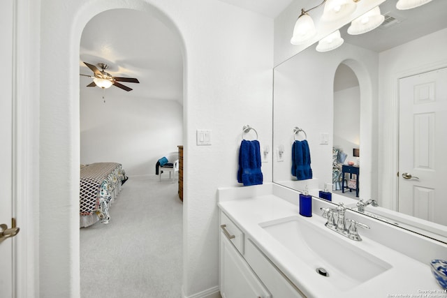 bathroom featuring vanity and ceiling fan