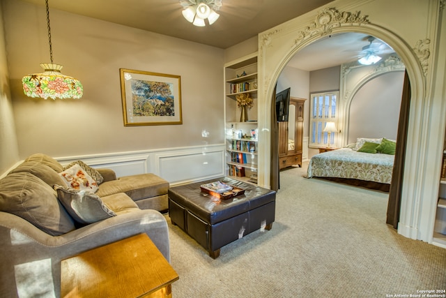 interior space featuring ceiling fan