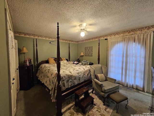 8414 Glen Breeze, San Antonio, TX 78239 - bedroom with carpet, a ceiling fan, and a textured ceiling