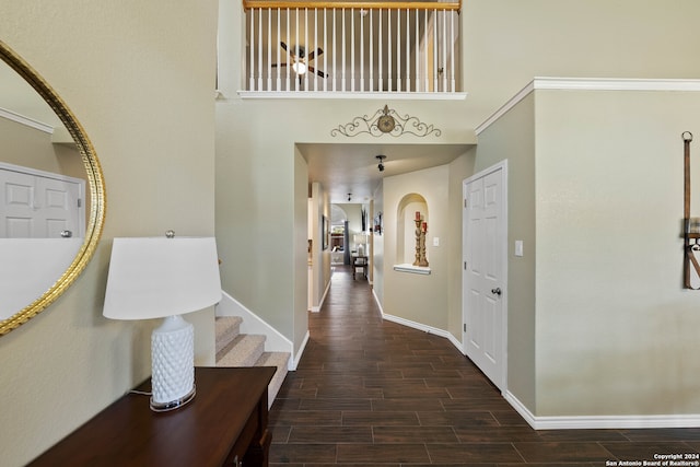 hall featuring dark wood-type flooring