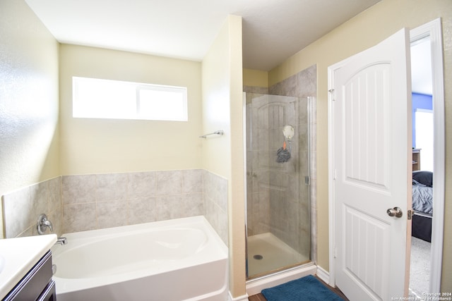 bathroom with vanity and separate shower and tub