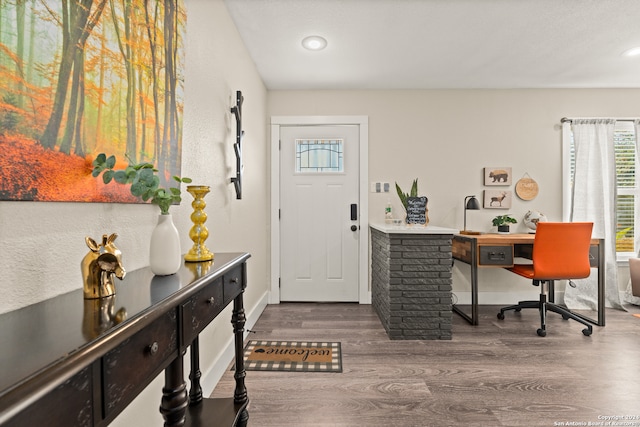 office area with wood-type flooring