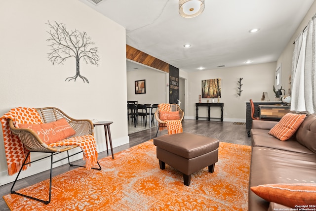 living room with hardwood / wood-style flooring