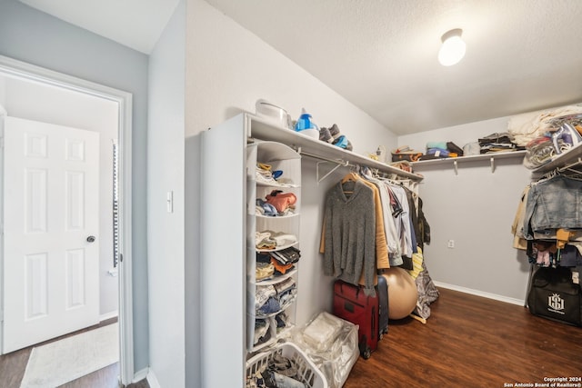 spacious closet with dark hardwood / wood-style floors