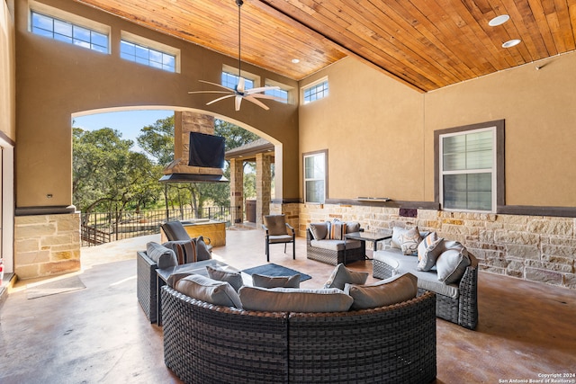 view of patio featuring an outdoor hangout area and ceiling fan