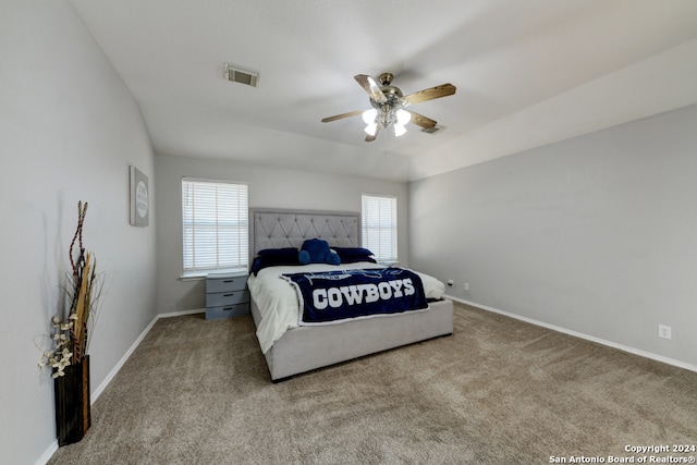 bedroom with carpet flooring and ceiling fan