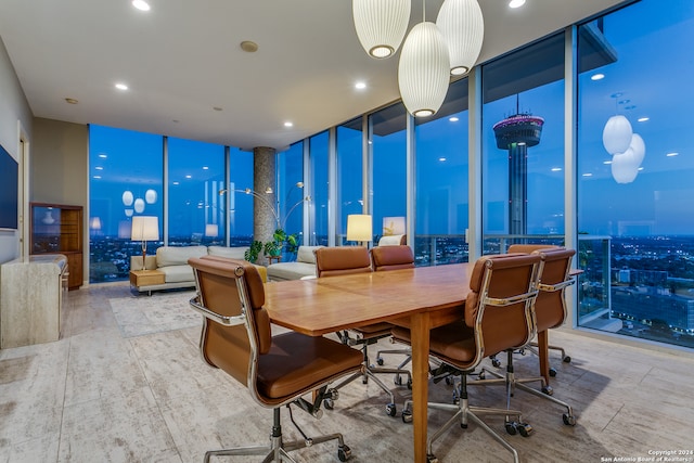 dining room with expansive windows