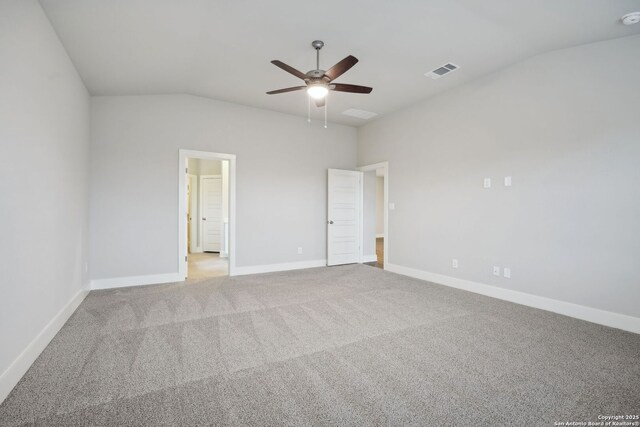 1327 Larkspur Pass, San Antonio, TX 78245 - empty room featuring ceiling fan, light colored carpet, and lofted ceiling