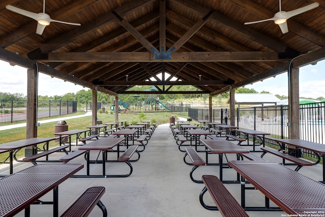 view of community featuring a gazebo and a lawn