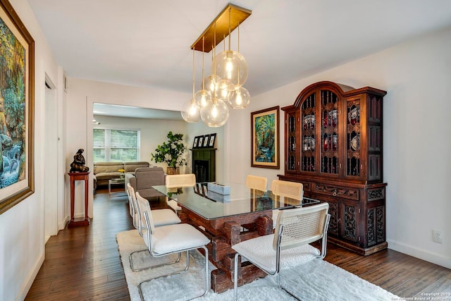 dining room with dark hardwood / wood-style flooring