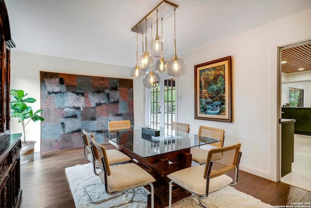 dining room featuring plenty of natural light and dark hardwood / wood-style flooring