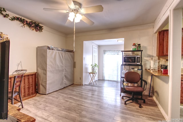 interior space featuring light hardwood / wood-style floors and ceiling fan