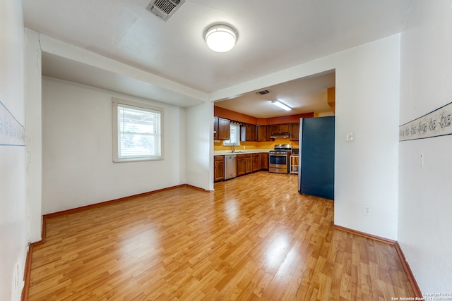 kitchen featuring sink, stainless steel appliances, and light hardwood / wood-style floors