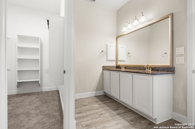 bathroom with vanity and wood-type flooring