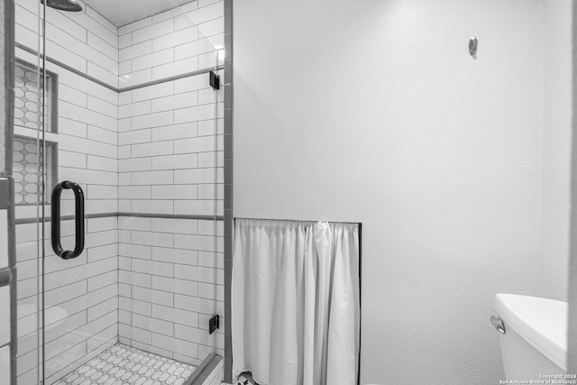 bathroom with walk in shower and toilet