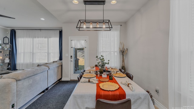 view of carpeted dining room