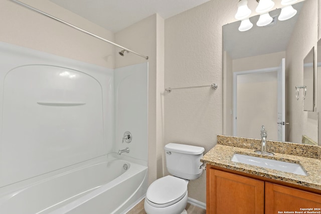 full bathroom featuring vanity, toilet, and shower / bathing tub combination