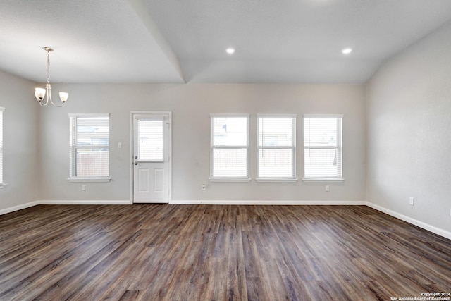 8116 Chasemont Ct, Converse, TX 78109 - unfurnished living room featuring a chandelier, dark wood-style flooring, baseboards, and recessed lighting
