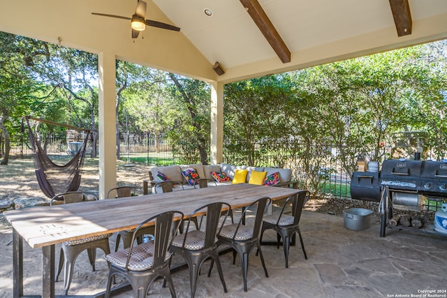 view of patio / terrace with ceiling fan and outdoor lounge area