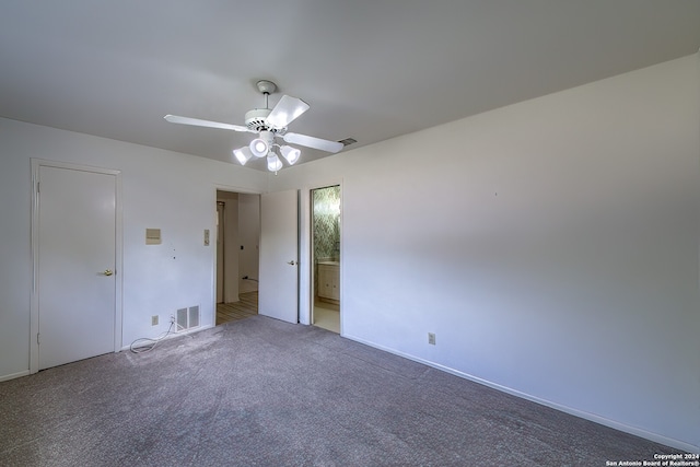 unfurnished bedroom with carpet flooring and ceiling fan