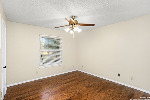 unfurnished room with hardwood / wood-style floors, a textured ceiling, and ceiling fan