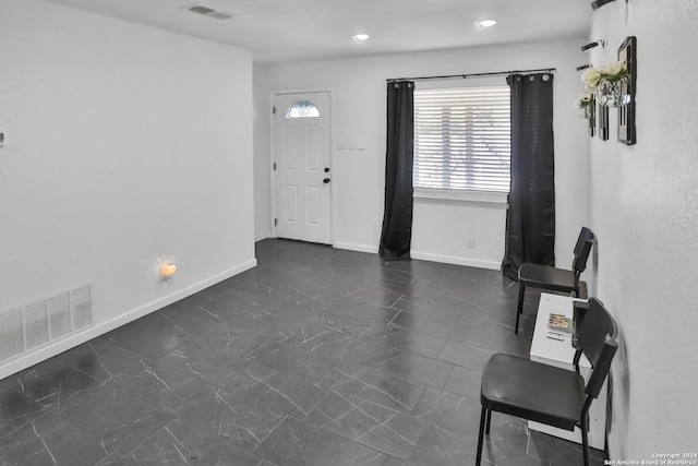 218 Rambling Dr, San Antonio, TX 78220 - entryway featuring baseboards, recessed lighting, marble finish floor, and visible vents