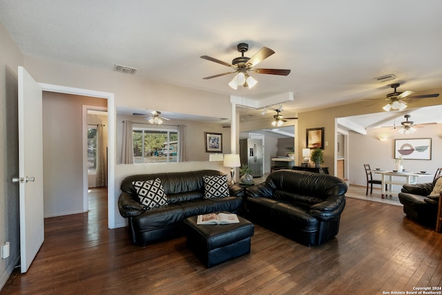 living room with dark wood-type flooring