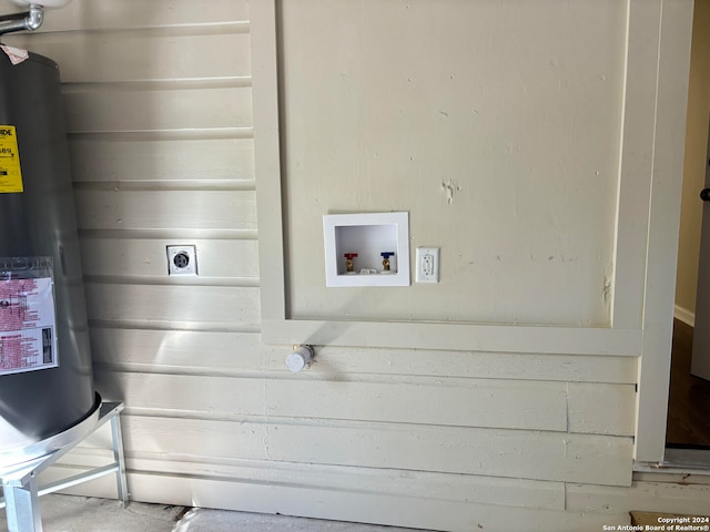 laundry area featuring hookup for an electric dryer, electric water heater, and hookup for a washing machine