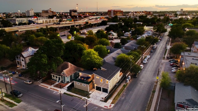 view of aerial view at dusk