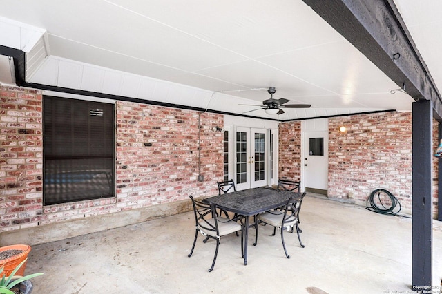 view of patio featuring french doors and ceiling fan