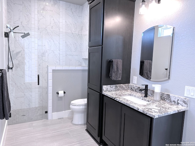 bathroom with vanity, toilet, and walk in shower