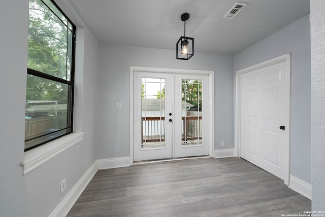 doorway featuring french doors and wood-type flooring