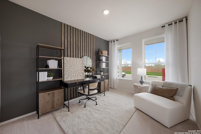 office space featuring baseboards and carpet flooring