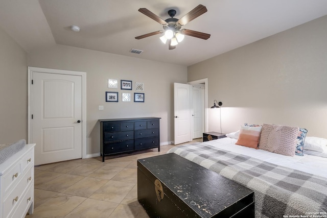 1138 Royal Eagle, Fischer, TX 78623 - bedroom featuring visible vents, a ceiling fan, vaulted ceiling, and baseboards