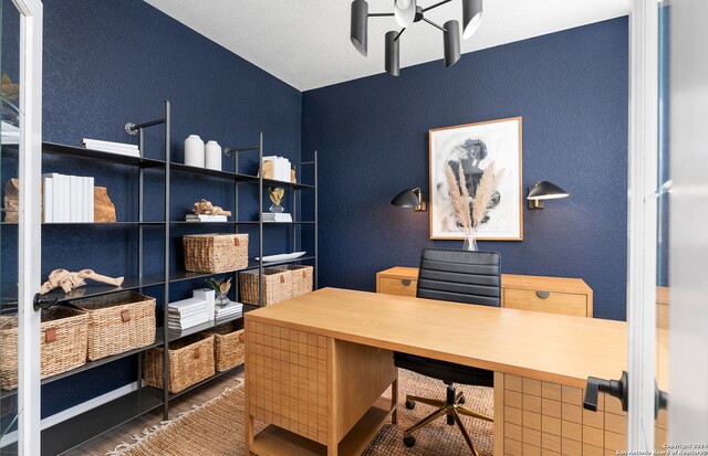 office area with dark hardwood / wood-style flooring