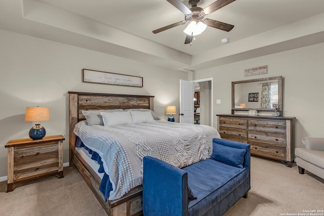 bedroom featuring ceiling fan and carpet flooring