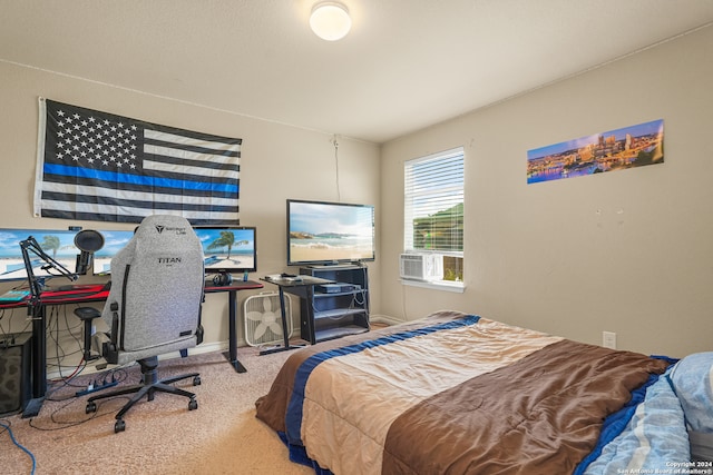 carpeted bedroom with cooling unit