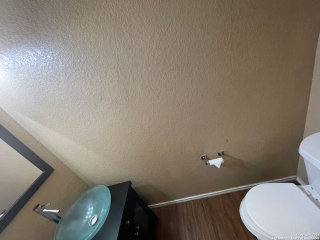 bathroom featuring toilet, hardwood / wood-style floors, and vanity